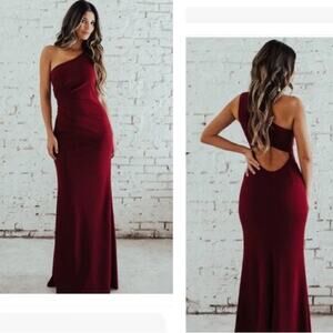Katie May Gwenyth One Shoulder Wine Gown Cut Out Dress Size 10 BHLDN Cocktail B2